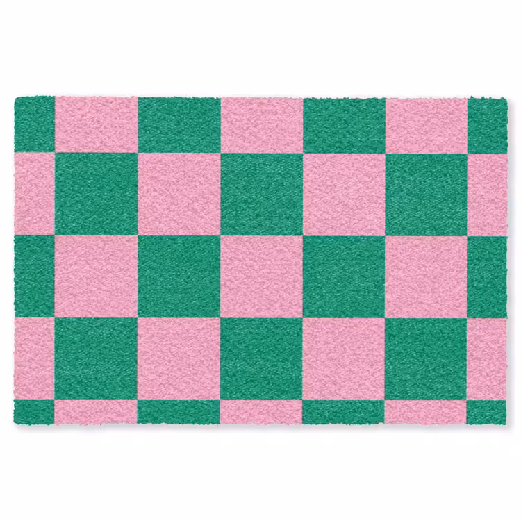 Schaakbord patroon - Groen - Roze - Blokjes Vloerkleed Rechthoek klein -3d