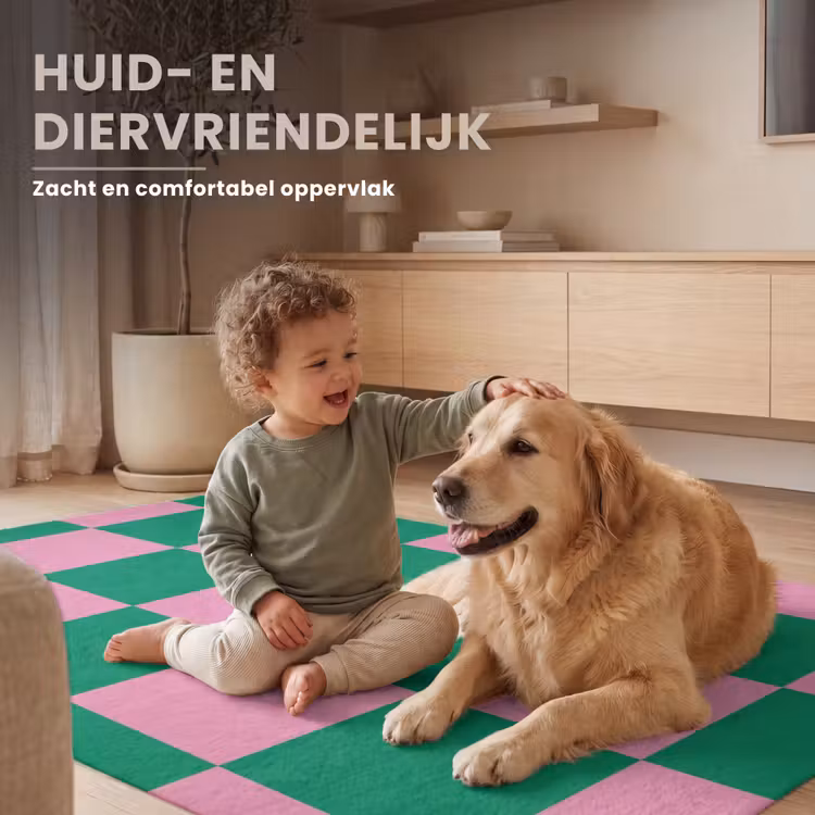 Schaakbord patroon - Groen - Roze - Blokjes Vloerkleed Rechthoek klein -uniquesellingpoint_zacht_NL