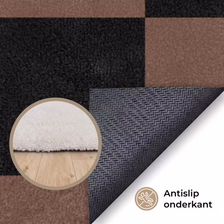 Schaakbord print - Bruin - Zwart - Blokjes Vloerkleed Rechthoek klein -uniquesellingpoint_antislip_NL