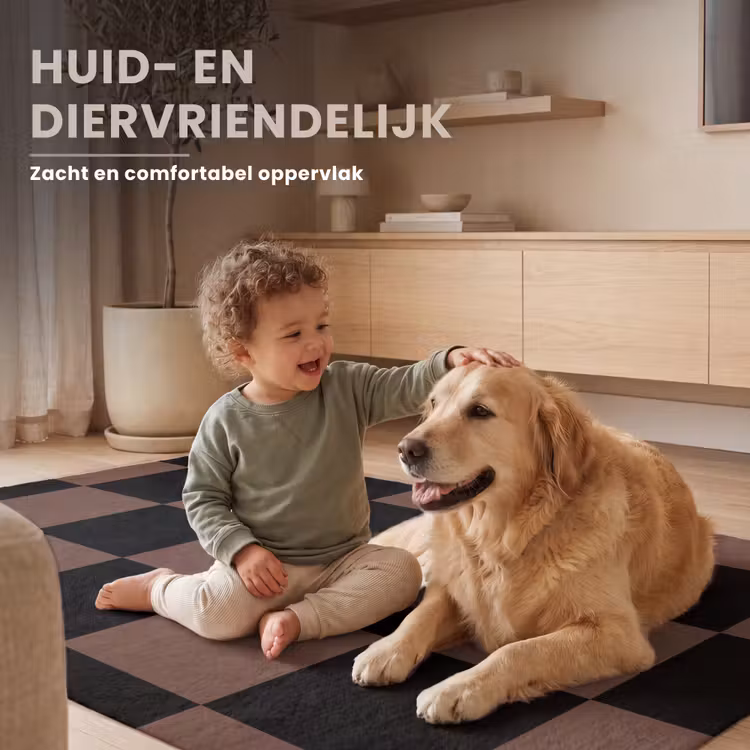 Schaakbord print - Bruin - Zwart - Blokjes Vloerkleed Rechthoek klein -uniquesellingpoint_zacht_NL