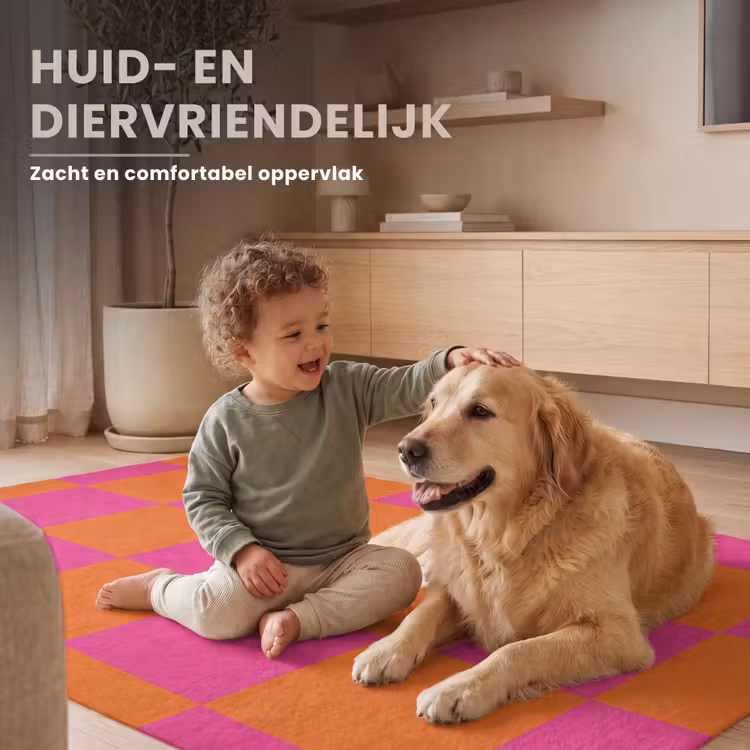 Schaakbord print - Oranje - Roze - Blokjes Vloerkleed Rechthoek klein -uniquesellingpoint_zacht_NL
