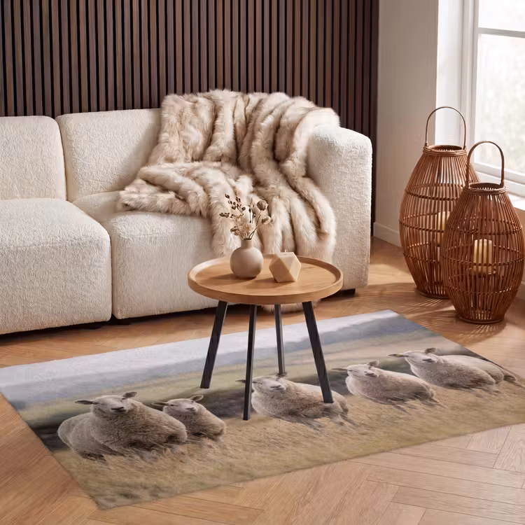 Schapen - Weidenlandschap - Heuvels Vloerkleed Rechthoek klein -atmosphere_sfeer2_global