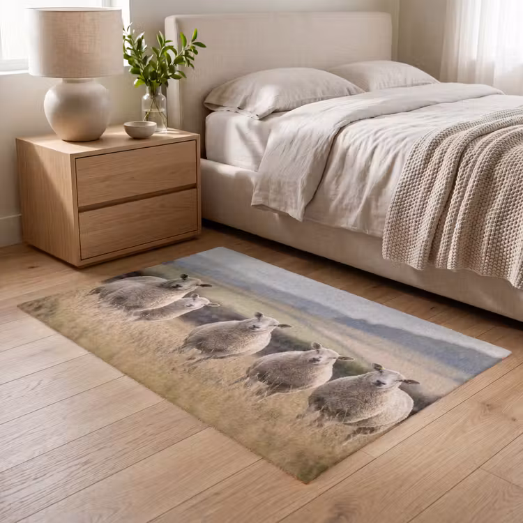 Schapen - Weidenlandschap - Heuvels Vloerkleed Rechthoek klein -atmosphere_sfeer3_global