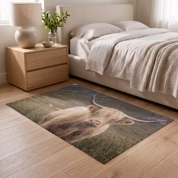 Schotse hooglander - Bergen - Grasveld Vloerkleed Rechthoek klein -atmosphere_sfeer3_global