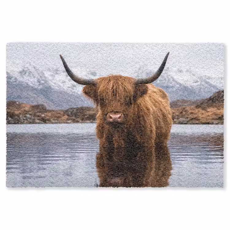 Schotse hooglander - Bruin - Water Vloerkleed Rechthoek klein -3d