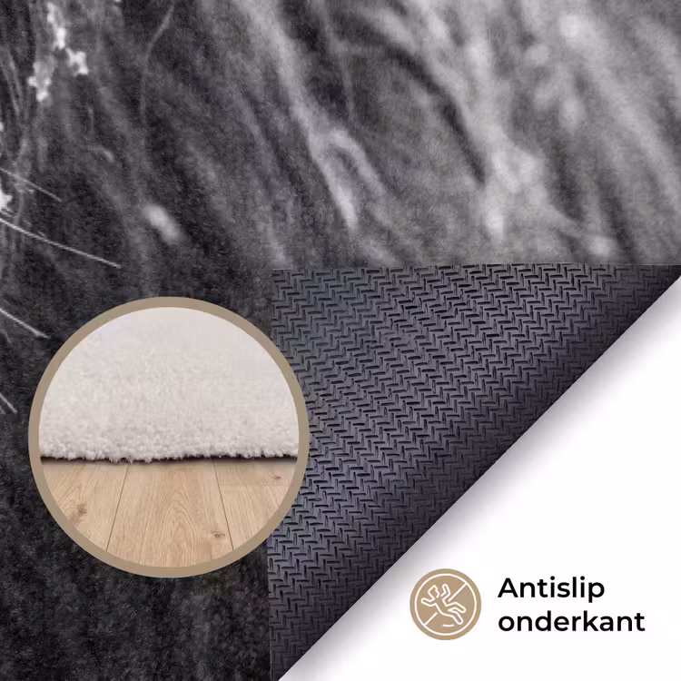 Schotse hooglander - Zwart - Wit - Sneeuwvlokken Vloerkleed Rechthoek klein -uniquesellingpoint_antislip_NL_DE