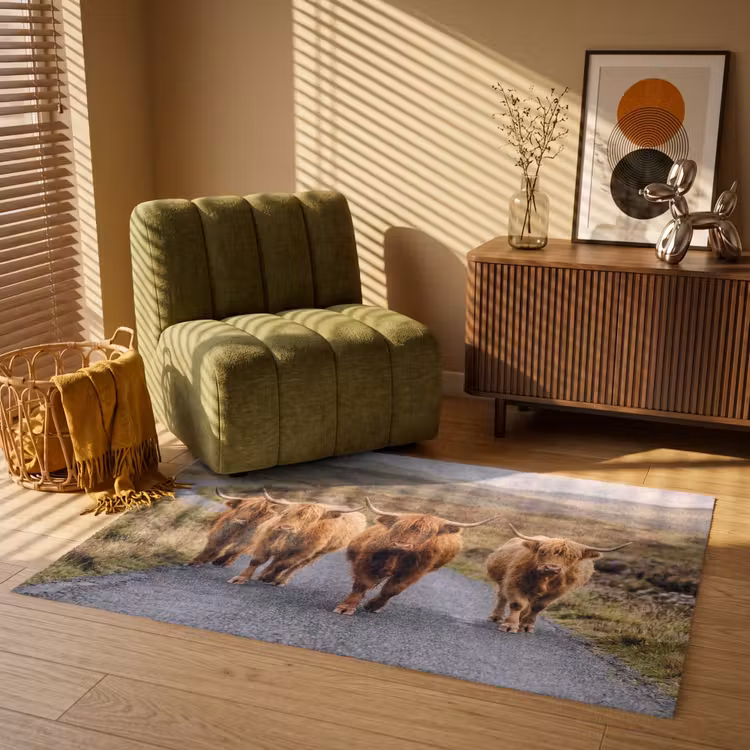 Schotse Hooglanders - Weg - Landschap - Kudde Vloerkleed Rechthoek klein -atmosphere_sfeer1_global