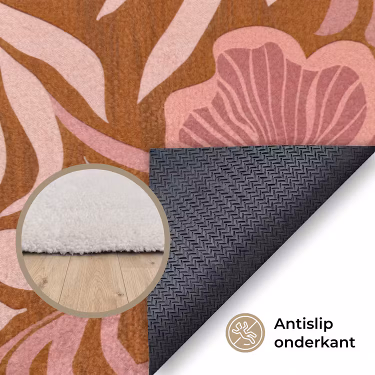 Sfeer - Bloemen - Roze Vloerkleed Rechthoek klein 1091 -uniquesellingpoint_antislip_NL_DE