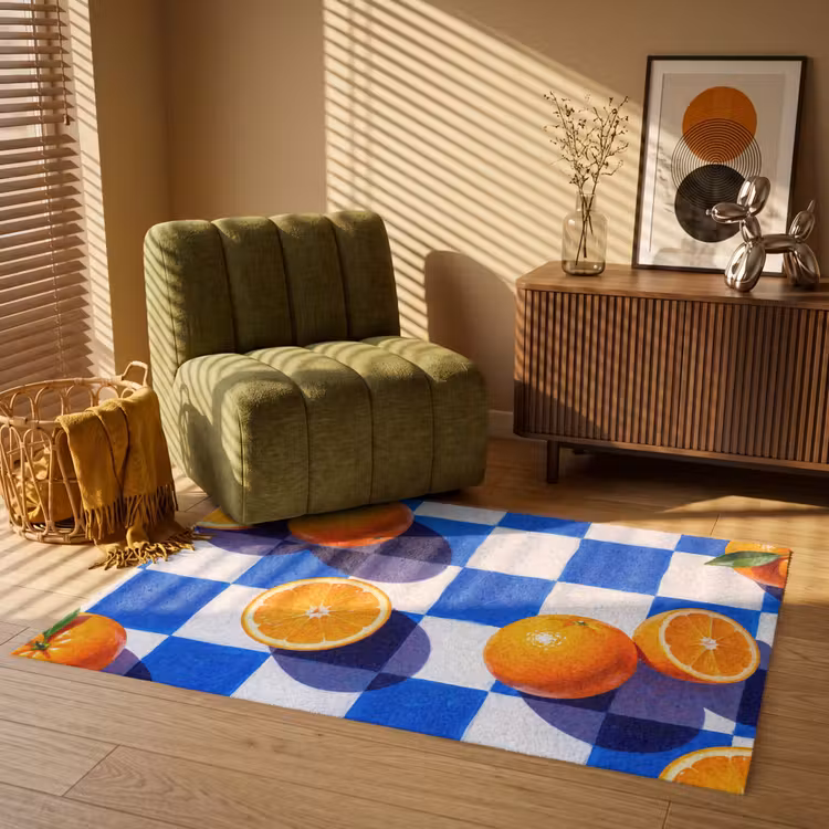 Vloerkleed - Sinaasappel - Geruit - Eten - Sinaasappel - Geruit - Eten Vloerkleed Rechthoek klein