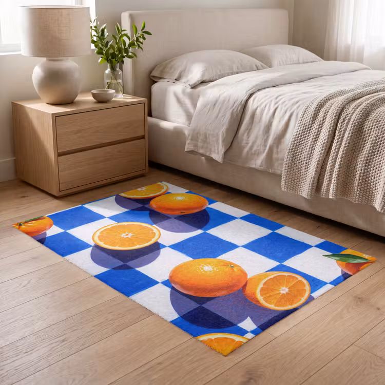 Vloerkleed - Sinaasappel - Geruit - Eten - Sinaasappel - Geruit - Eten Vloerkleed Rechthoek klein