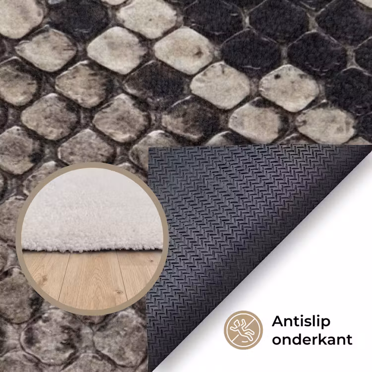 Slangenleer - Patroon - Beige Vloerkleed Rechthoek klein -uniquesellingpoint_antislip_NL_DE