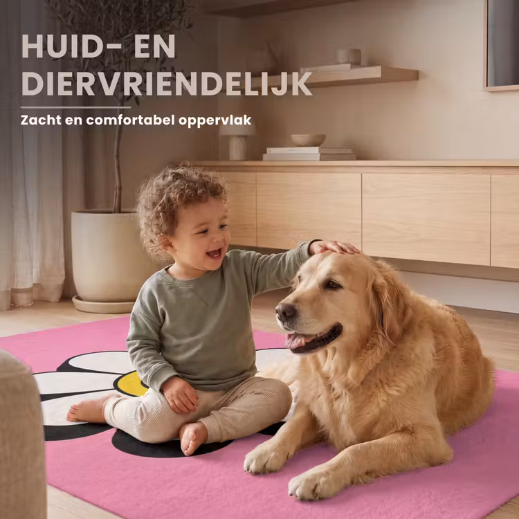 Smiley - Bloem - Roze Vloerkleed Rechthoek klein -uniquesellingpoint_zacht_NL