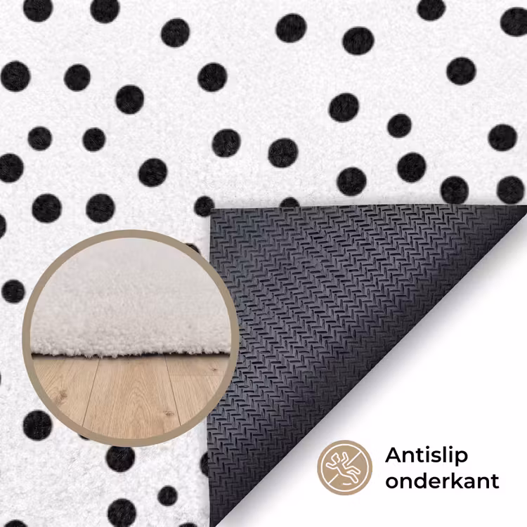 Smiley - Roze - Stippen Vloerkleed Rechthoek klein -uniquesellingpoint_antislip_NL_DE