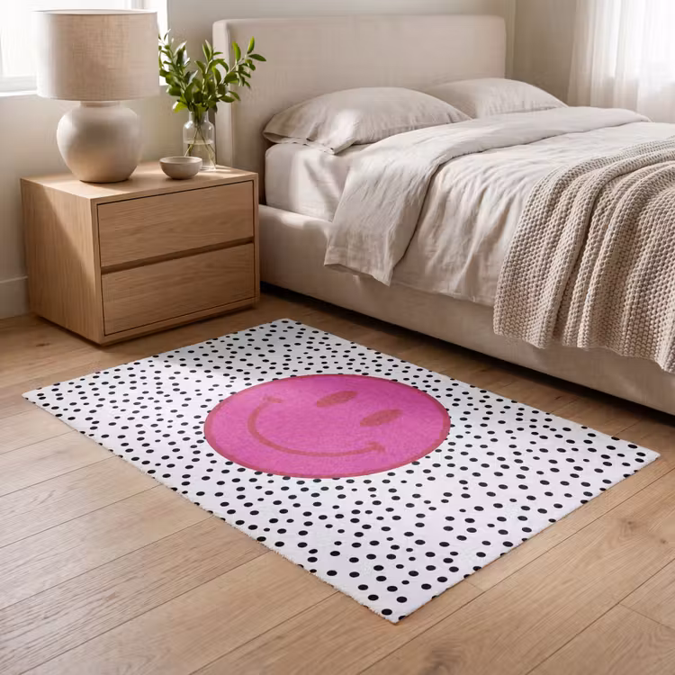 Smiley - Roze - Stippen Vloerkleed Rechthoek klein -atmosphere_sfeer3_global