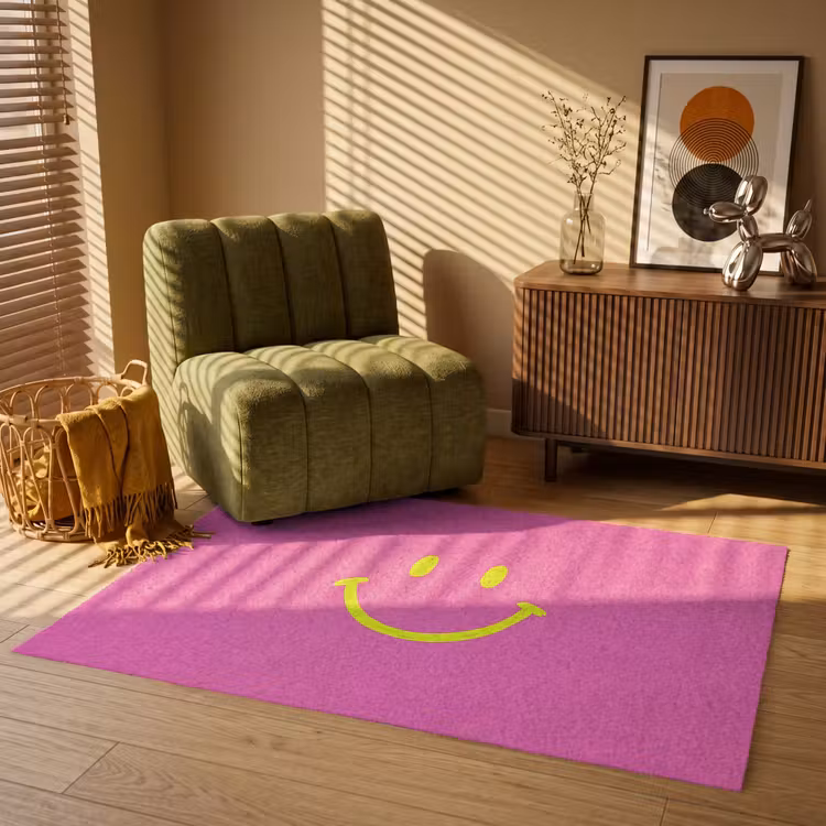 Smiley - Vrolijk - Roze Vloerkleed Rechthoek klein -atmosphere_sfeer1_global