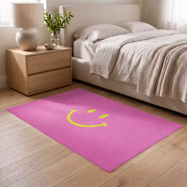 Smiley - Vrolijk - Roze Vloerkleed Rechthoek klein -atmosphere_sfeer3_global
