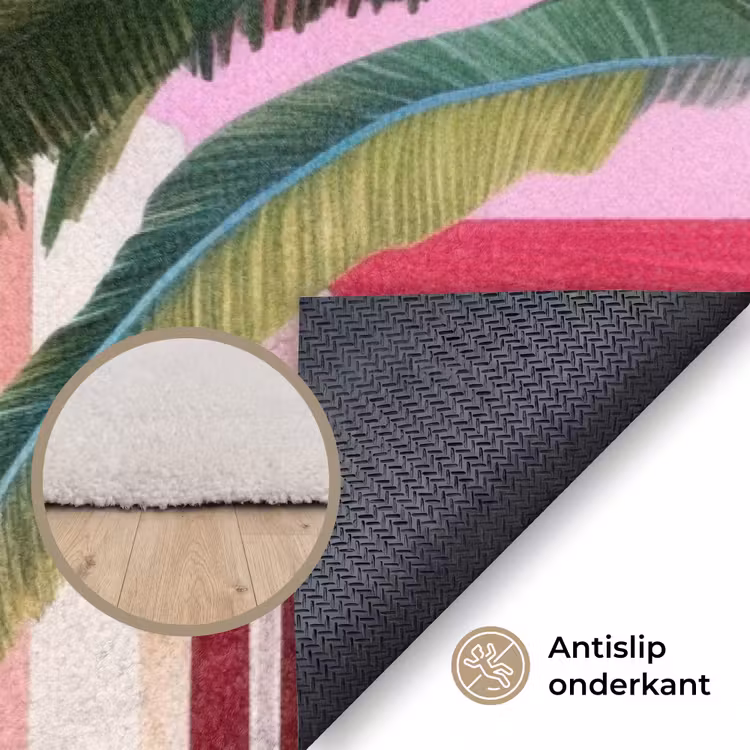 Stad - Roze - Palmbomen Vloerkleed Rechthoek klein -uniquesellingpoint_antislip_NL