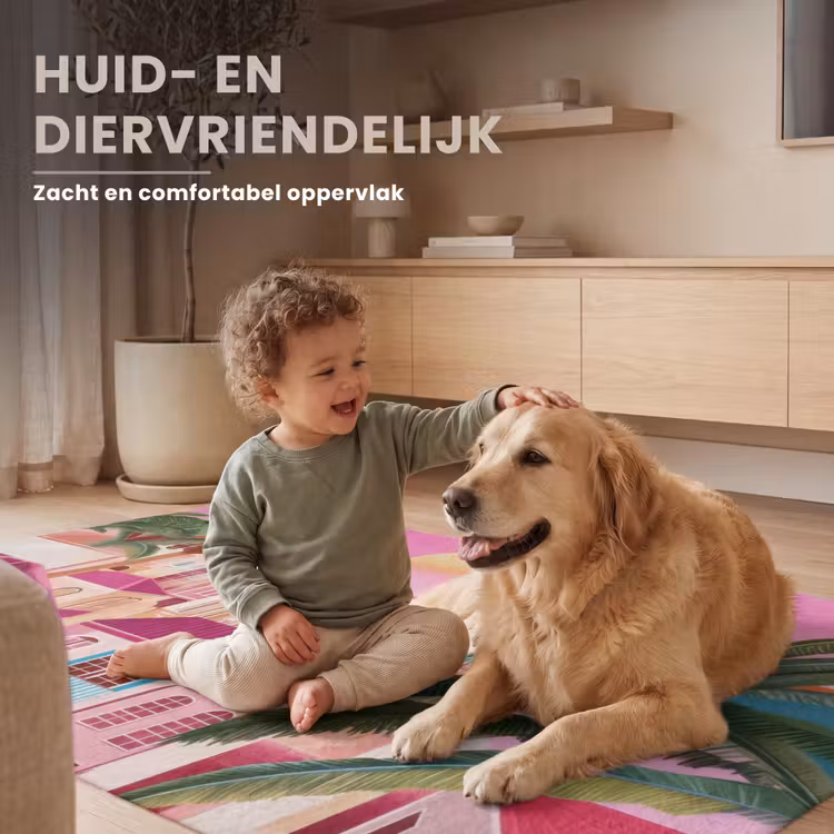 Stad - Roze - Palmbomen Vloerkleed Rechthoek klein -uniquesellingpoint_zacht_NL