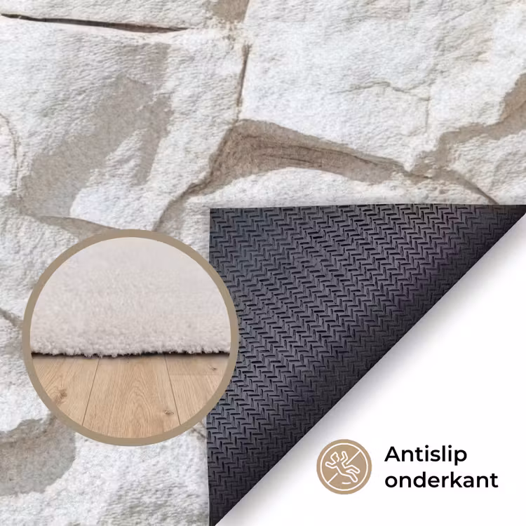 Structuur - Rots - Wit Vloerkleed Rechthoek klein 1091 -uniquesellingpoint_antislip_NL