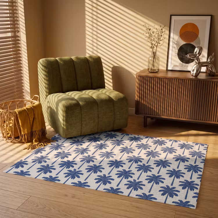 Symmetrisch - Palm - Blauw Vloerkleed Rechthoek klein 1091 -atmosphere_sfeer1_global