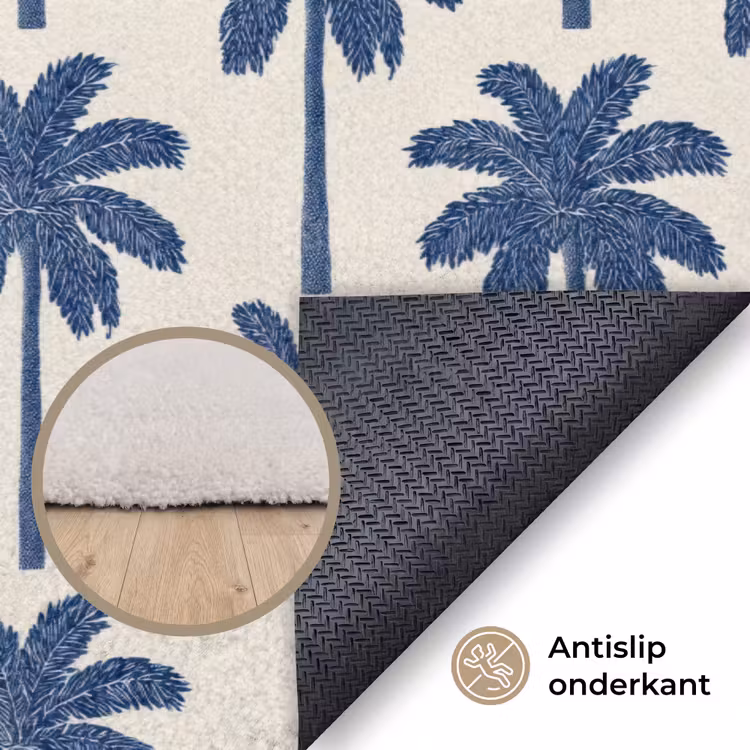 Symmetrisch - Palm - Blauw Vloerkleed Rechthoek klein 1091 -uniquesellingpoint_antislip_NL_DE