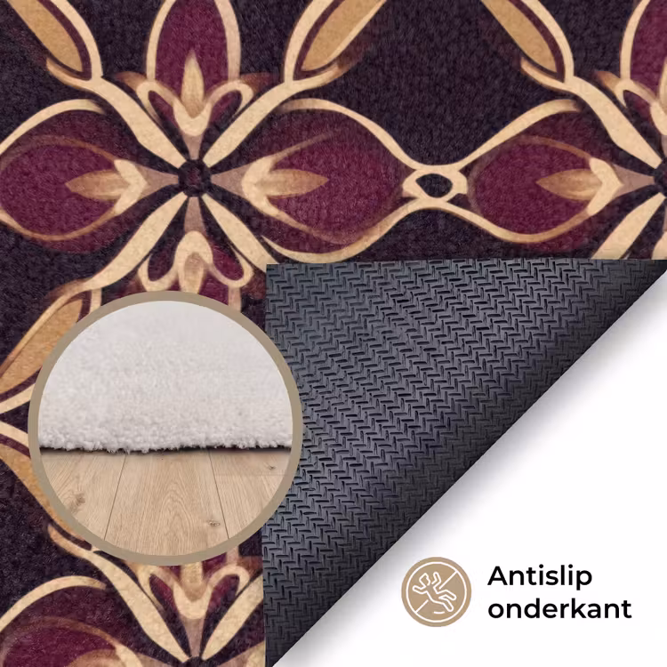 Symmetrisch - Tegel - Burgundy Vloerkleed Rechthoek klein 1091 -uniquesellingpoint_antislip_NL