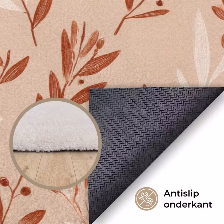 Takjes - Patroon - Bessen - Crèmekleuren Vloerkleed Rechthoek klein 1091 -uniquesellingpoint_antislip_NL