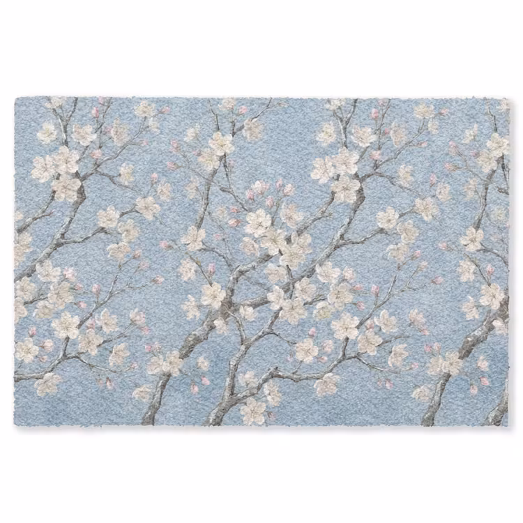 Takken - Kersenbloesem - Blauw Vloerkleed Rechthoek klein -3d
