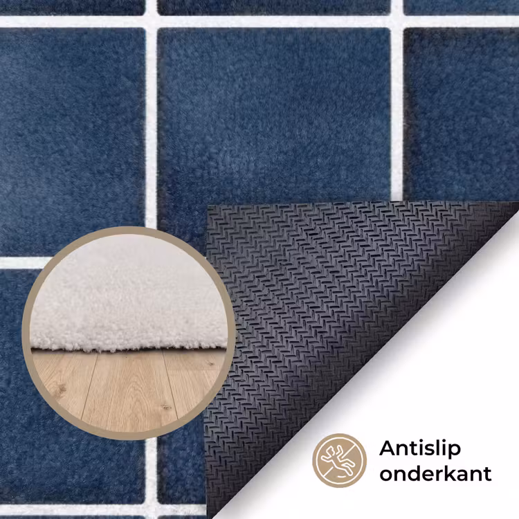 Tegel - Modern - Blauw Vloerkleed Rechthoek klein 1091 -uniquesellingpoint_antislip_NL_DE