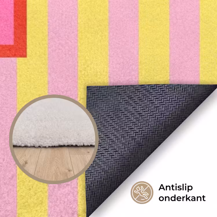 Tekst - Strepen - Roze Vloerkleed Rechthoek klein -uniquesellingpoint_antislip_NL