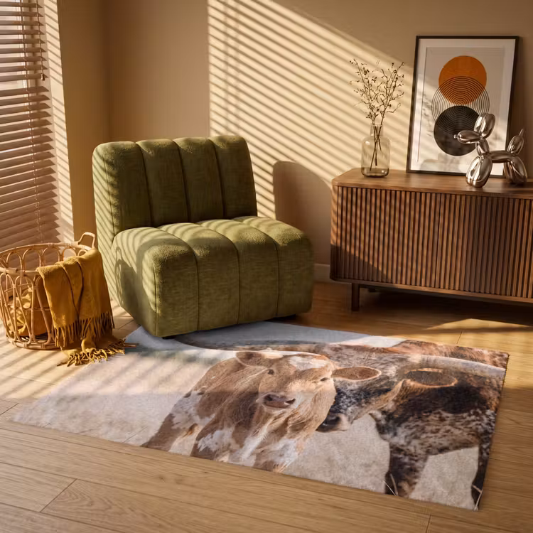 Texas Longhorn - Kalf - Weide - Dieren Vloerkleed Rechthoek klein -atmosphere_sfeer1_global