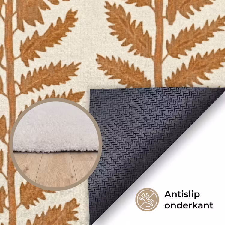 Textuur - Bladeren - Oker Vloerkleed Rechthoek klein 1091 -uniquesellingpoint_antislip_NL_DE
