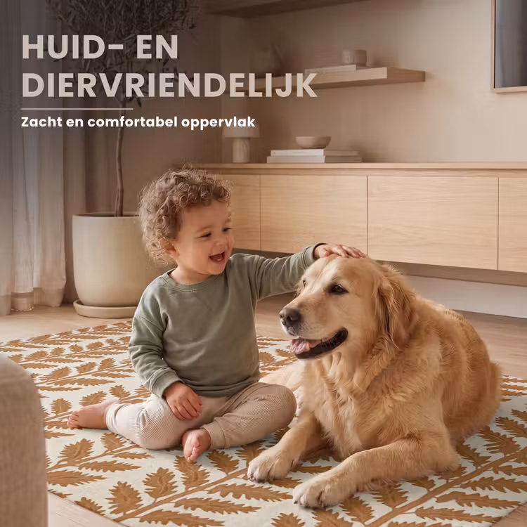 Textuur - Bladeren - Oker Vloerkleed Rechthoek klein 1091 -uniquesellingpoint_zacht_NL