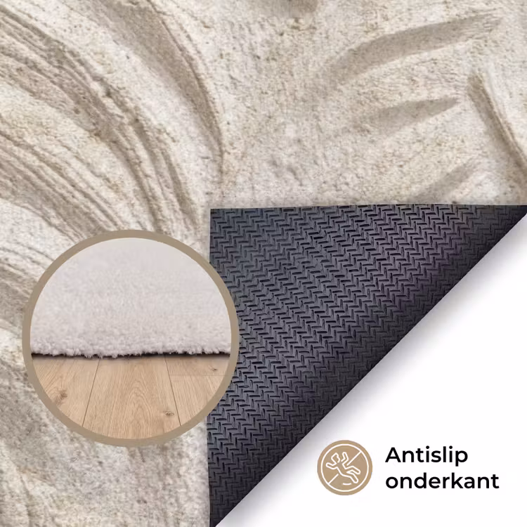 Textuur - Reliëf - Beige Vloerkleed Rechthoek klein 1091 -uniquesellingpoint_antislip_NL_DE
