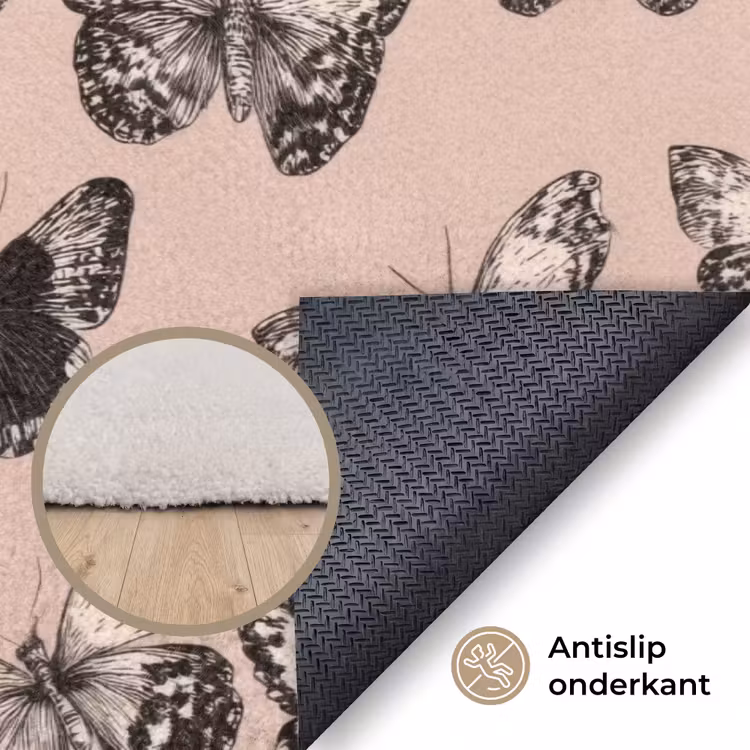 Tijdloos - Vlinders - Perzik Vloerkleed Rechthoek klein 1091 -uniquesellingpoint_antislip_NL