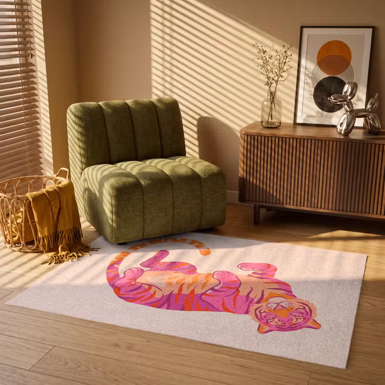 Tijger - Roze - Oranje Vloerkleed Rechthoek klein -atmosphere_sfeer1_global