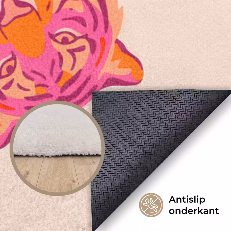 Tijger - Roze - Oranje Vloerkleed Rechthoek klein -uniquesellingpoint_antislip_NL