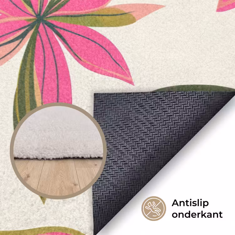 Tropisch - Bloem - Roze Vloerkleed Rechthoek klein 1091 -uniquesellingpoint_antislip_NL