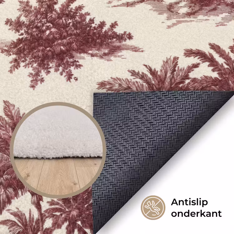 Tropisch - Geometrisch - Bordeauxrood Vloerkleed Rechthoek klein 1091 -uniquesellingpoint_antislip_NL_DE