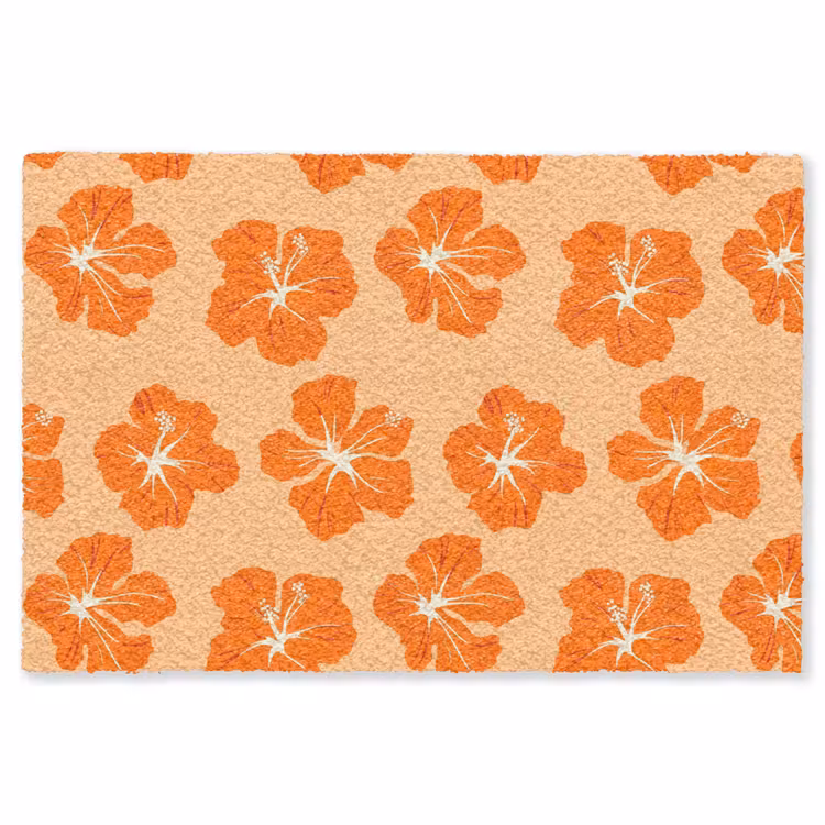 Tropisch - Hibiscus - Oranje Vloerkleed Rechthoek klein 1091 -3d