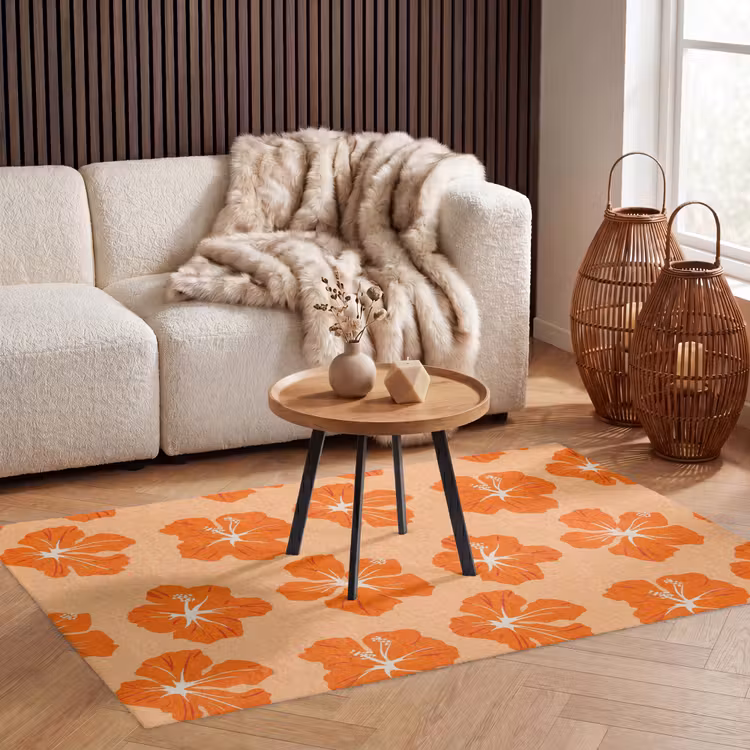 Tropisch - Hibiscus - Oranje Vloerkleed Rechthoek klein 1091 -atmosphere_sfeer2_global