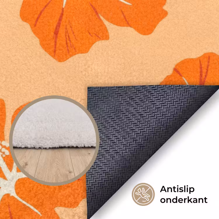 Tropisch - Hibiscus - Oranje Vloerkleed Rechthoek klein 1091 -uniquesellingpoint_antislip_NL