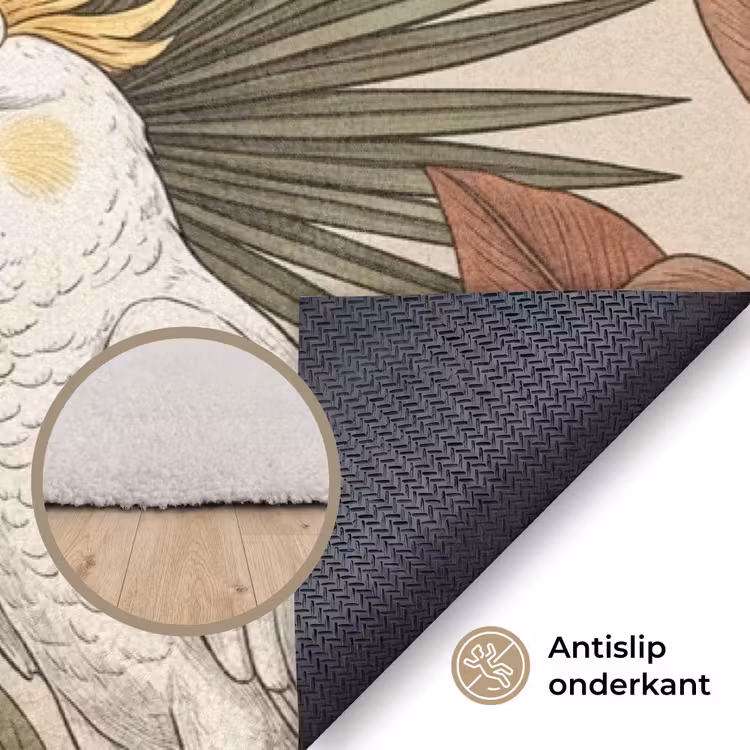 Tropisch - Vogels - Beige Vloerkleed Rechthoek klein -uniquesellingpoint_antislip_NL_DE