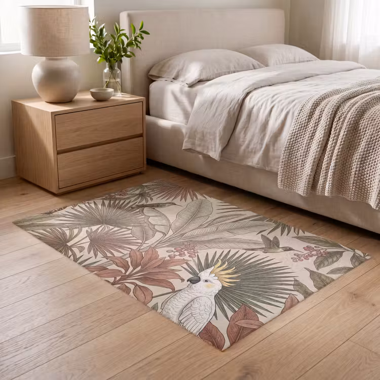 Tropisch - Vogels - Beige Vloerkleed Rechthoek klein -atmosphere_sfeer3_global