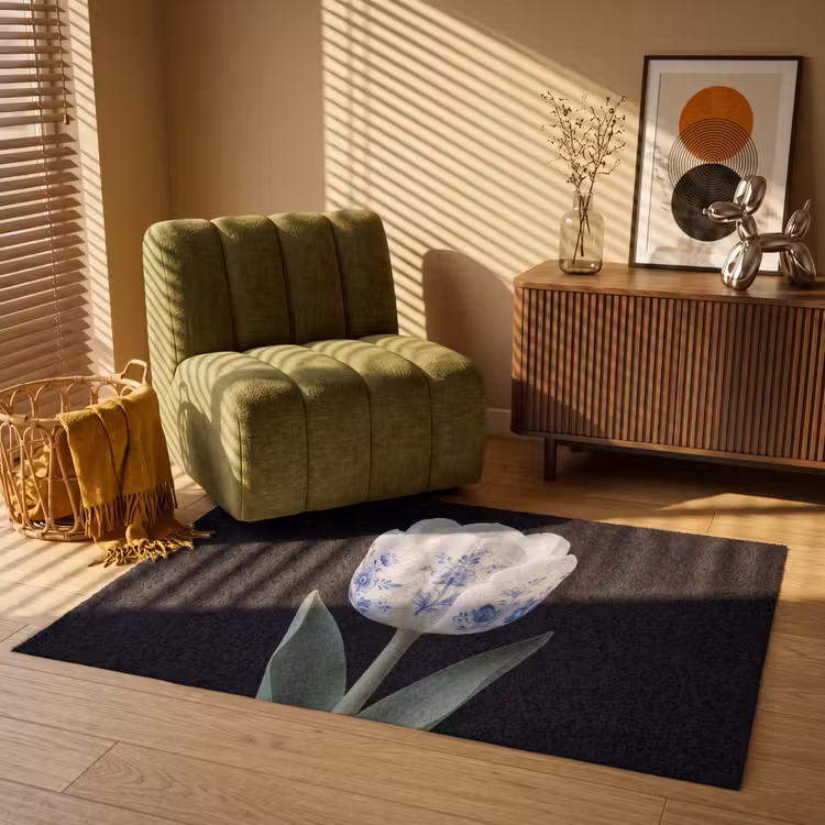 Tulp - Patroon - Blauw Vloerkleed Rechthoek klein -atmosphere_sfeer1_global
