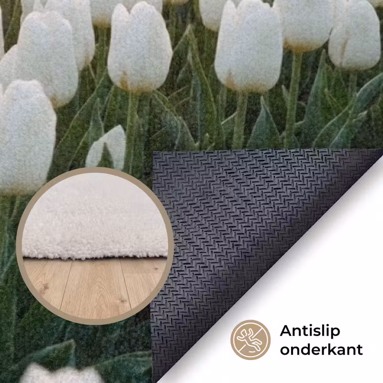Tulpen - Landschap - Wit Vloerkleed Rechthoek klein -uniquesellingpoint_antislip_NL