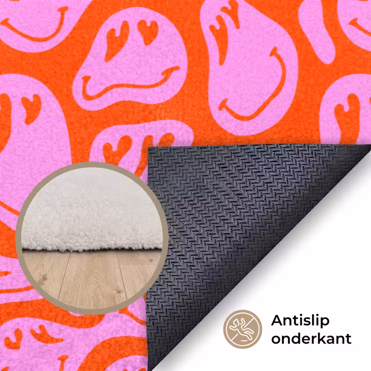 Valentijn - Smiley - Rood - Roze Vloerkleed Rechthoek klein 1091 -uniquesellingpoint_antislip_NL