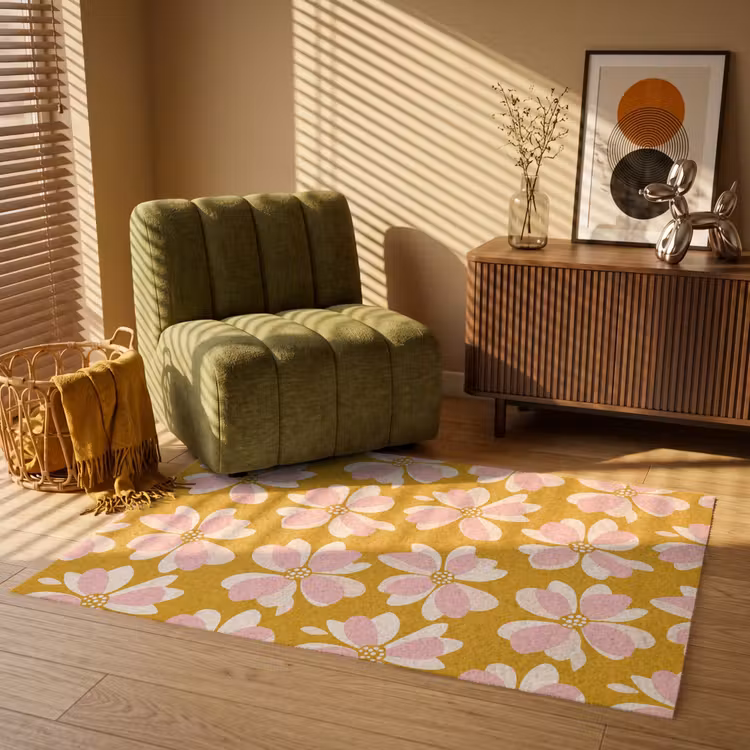 Vintage - Bloemen - Okergeel Vloerkleed Rechthoek klein 1091 -atmosphere_sfeer1_global