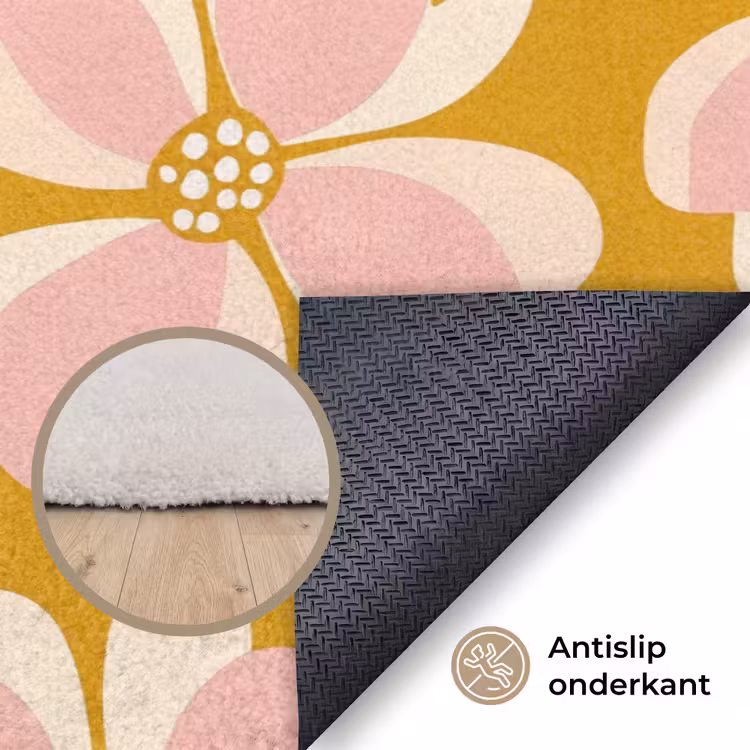 Vintage - Bloemen - Okergeel Vloerkleed Rechthoek klein 1091 -uniquesellingpoint_antislip_NL_DE