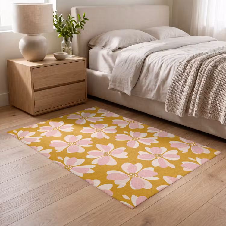 Vintage - Bloemen - Okergeel Vloerkleed Rechthoek klein 1091 -atmosphere_sfeer3_global